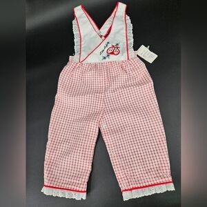 🐞 NWT 80s Carter's 12 Month Overalls Outfit Vintage LITTLE LADYBUG Red Plaid